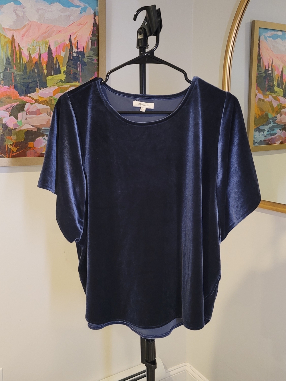 MADEWELL Butterfly Sleeve Velvet Top Blue Women's Size XL
